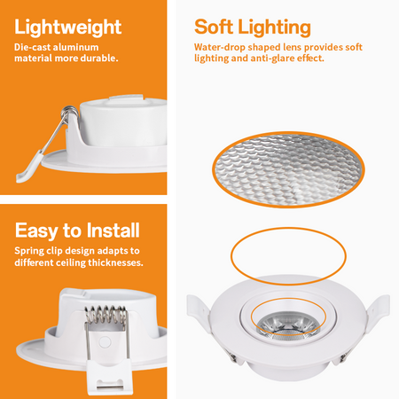 LED Recessed Downlights, 12W Adjustable 30° Tilt Angle_3