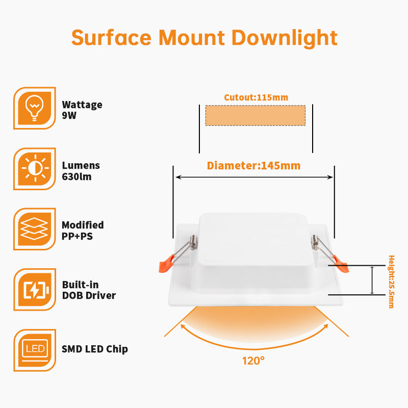 9W Recessed LED Downlight Square Ceiling Light_4