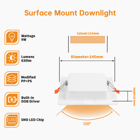 9W Recessed LED Downlight Square Ceiling Light_4