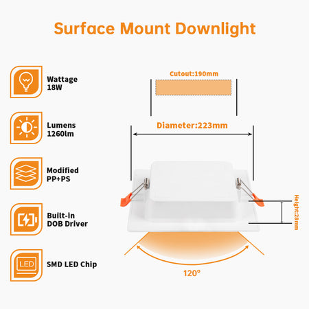 18W Recessed LED Downlight, Square Ceiling Light_4
