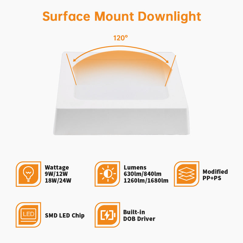 Surface Mounted LED Downlights Square, 18W LED Ceiling Light Fixture_3