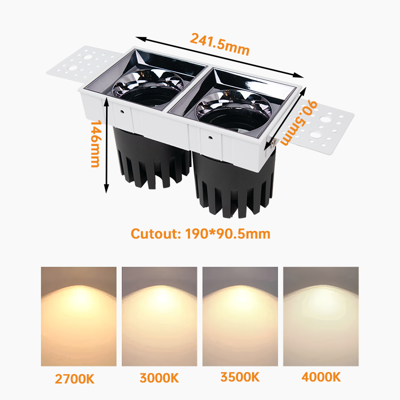 60W double spotlight, recessed led ceiling light frameless